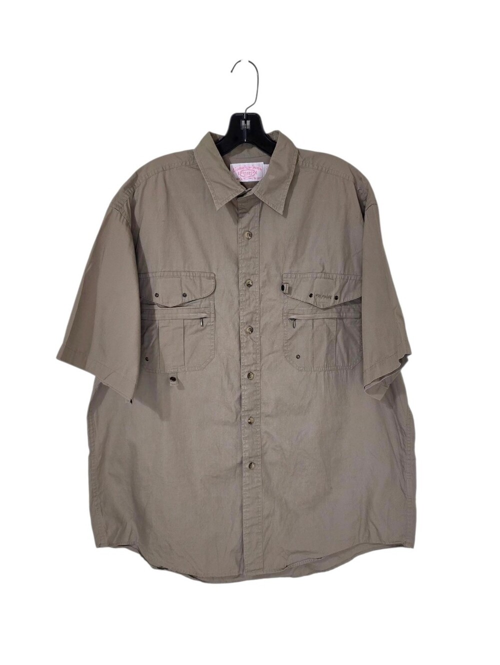 Filson Khaki Tan Button Up Short Sleeve Safari Shirt Men's XL Pockets Outdoor